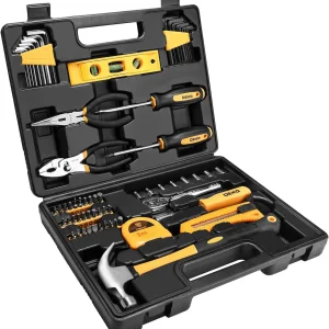 DEKO 65 Pieces Tool Set General Household Hand Tool Kit with Storage Case Plastic ToolBox