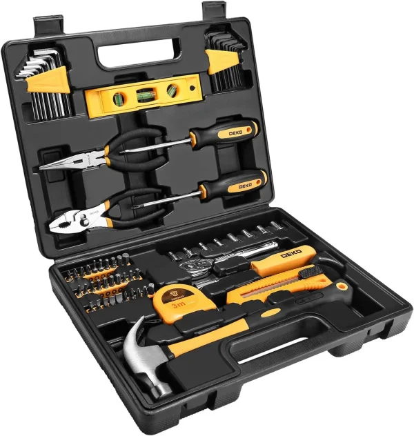 DEKO 65 Pieces Tool Set General Household Hand Tool Kit with Storage Case Plastic ToolBox