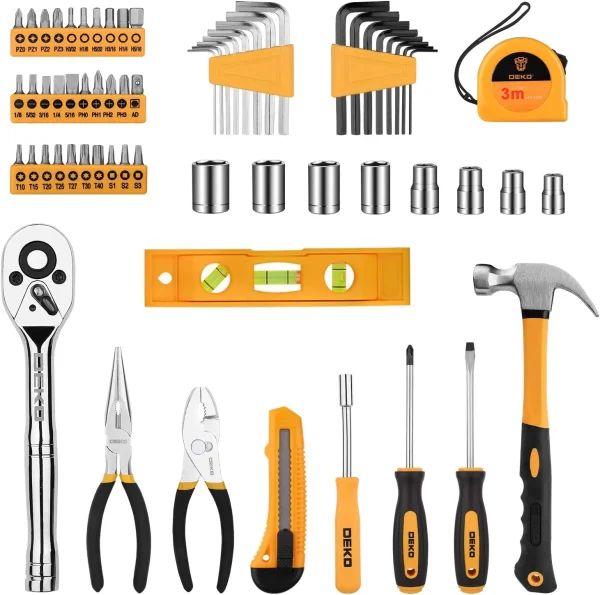 DEKO 65 Pieces Tool Set General Household Hand Tool Kit with Storage Case Plastic ToolBox - Image 3